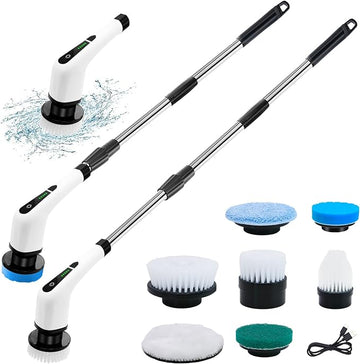 9 in 1 Electric Cleaning Scrubber, Replaceable Brush Heads - 90Mins Work Time
