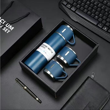Premium Stainless Steel Vacuum Flask Set- Blue Color