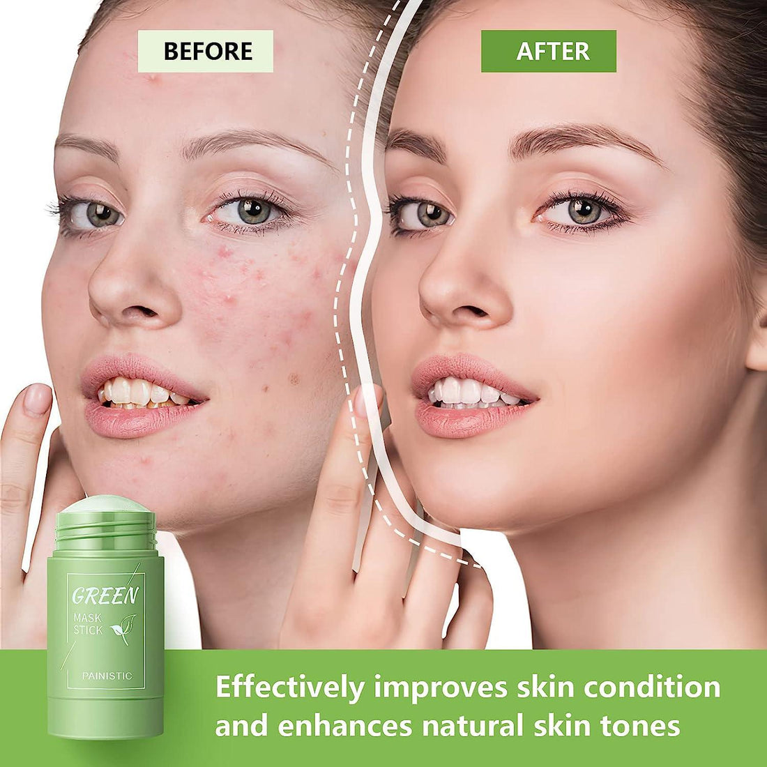 Green Tea Stick Face Mask For Blackhead Remover, Anti Acne, Oil Control,Deep Clean Pore,Purifying Solid Cleansing Clay Stick Mask Skincare For Men Women