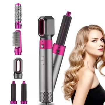 5 in 1 Hair Dryer, Hair Straightener Comb Curling Brush with 5 Interchangeable Barrels, Smoothing Iron Styling Tools for Drying Combing Styling Straightening