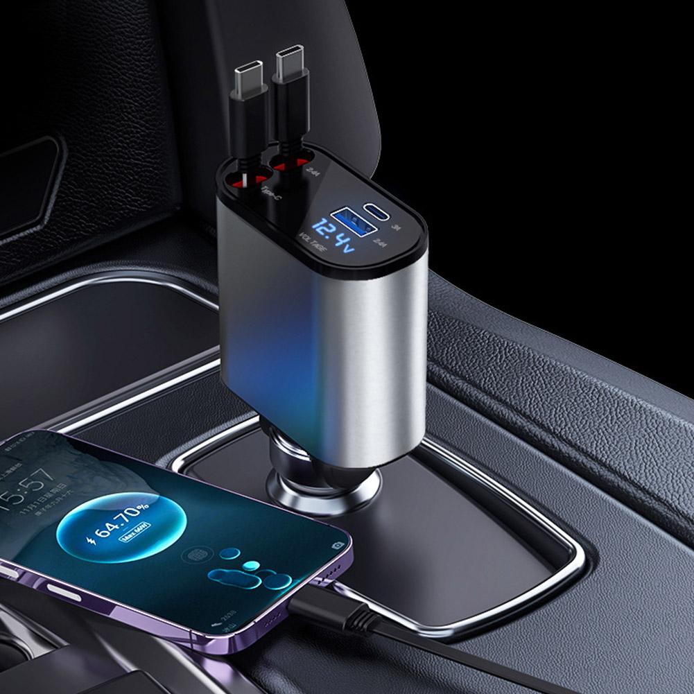 120W Super-Fast Retractable Car Phone Charger Compatable with Apple IPhone & Android شاحن هاتف يربط بمنفذ السيارة، سريع الشحن وقابل للسحب بقدرة 120 واط متوافق مع الايفون والاندرويد